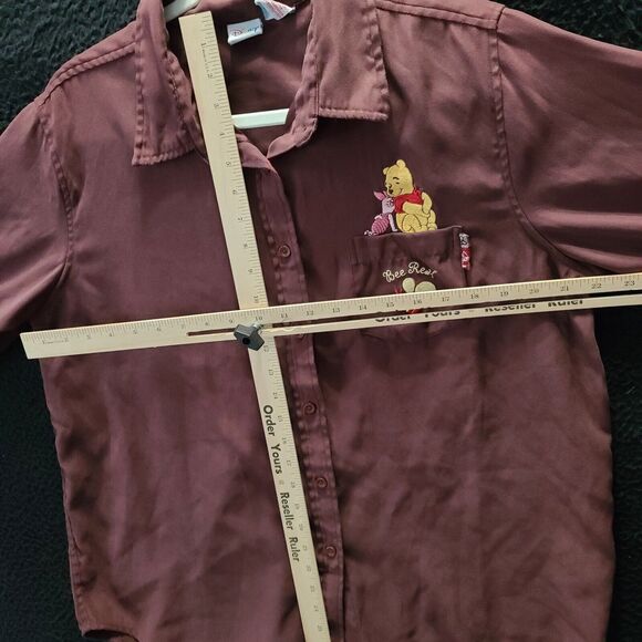 Disney Womens Button Up Blouse Red Size XL 100% Polyester Long Sleeve Pooh - Picture 3 of 12